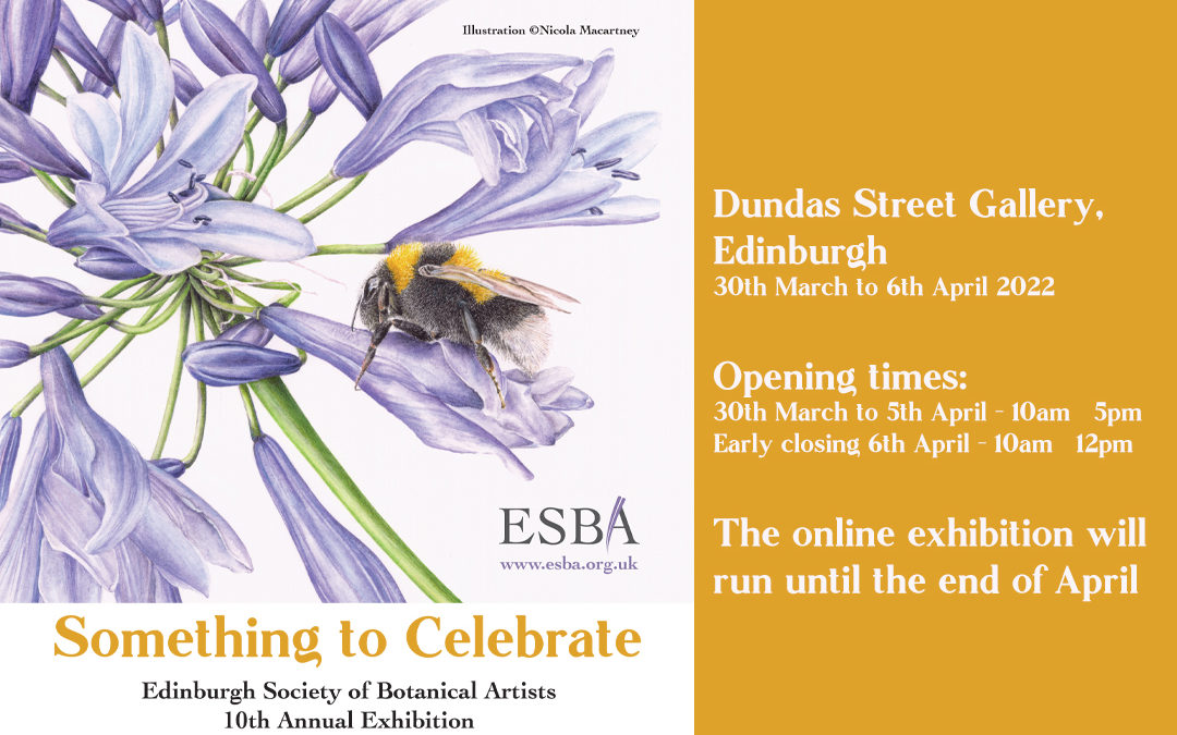 Something to Celebrate’ ESBA’s 10th Annual Exhibition Also at Dundas Street Gallery, Edinburgh - Dundas Street Gallery, Edinburgh 30th March to 6th April 2022 Opening times: 30th March to 5th April - 10am – 5pm Early closing 6th April - 10am – 12pm The online exhibition will run until the end of April - Illustration by Nicola Macartney